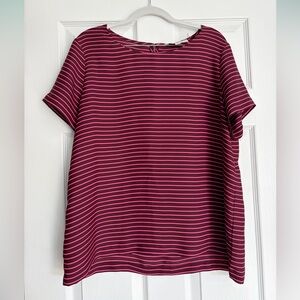 LOFT Berry and Pink Striped Short Sleeve Top